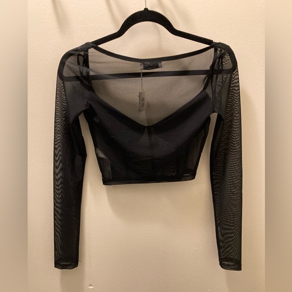 Bershka Tops Nwt Sheer Black Long Sleeve Crop Top Poshmark